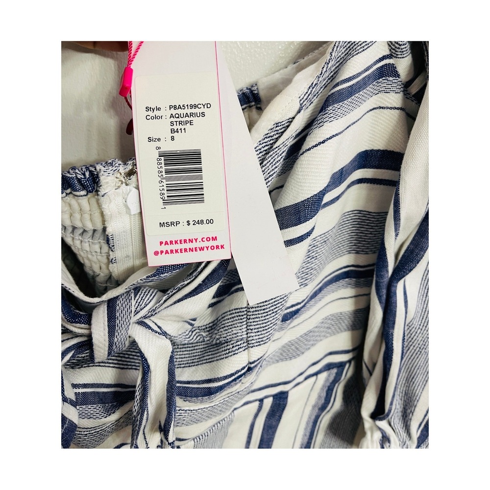NWT Parker Bahama Aquarius Stripe Off-the-Shoulder Tiered Dress Size 8 Preppy - Picture 5 of 5